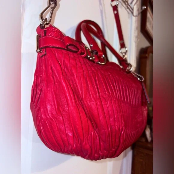 Coach Madison Gathered Leather Sophia Satchel & Shoulder Bag 18620 Red - Picture 4 of 14